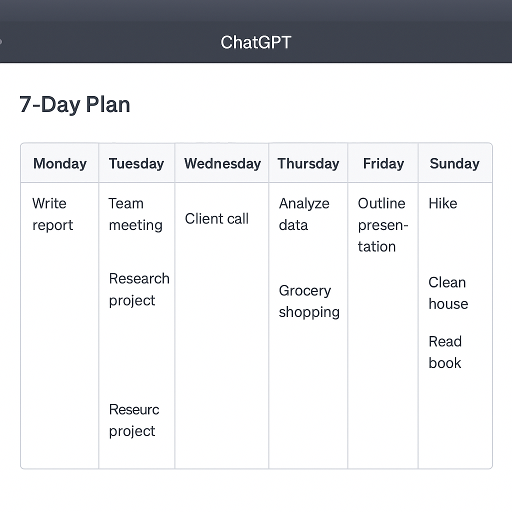How i use chatgpt to my weekly plan