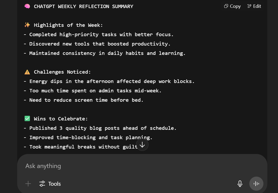 How i use ChatGPT for weekly Summary